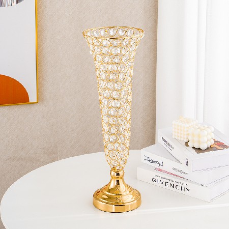 Wedding Crystal Road Guide Ornament Hotel Horn Flower Arrangement Iron Electroplating T Table Desktop Decoration Ornament Vase