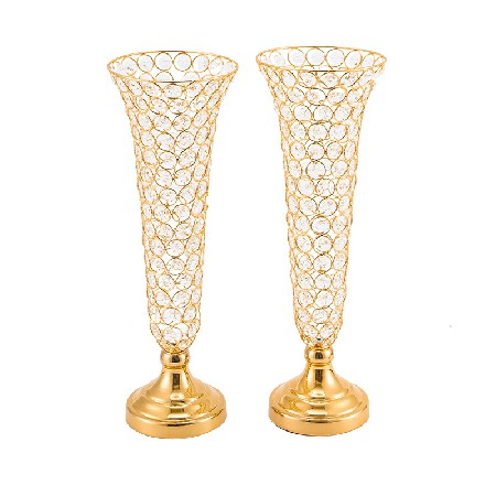 Wedding Crystal Road Guide Ornament Hotel Horn Flower Arrangement Iron Electroplating T Table Desktop Decoration Ornament Vase